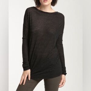 Vince Lightweight Wool Blend Sweater in Charcoal / Black Stripe